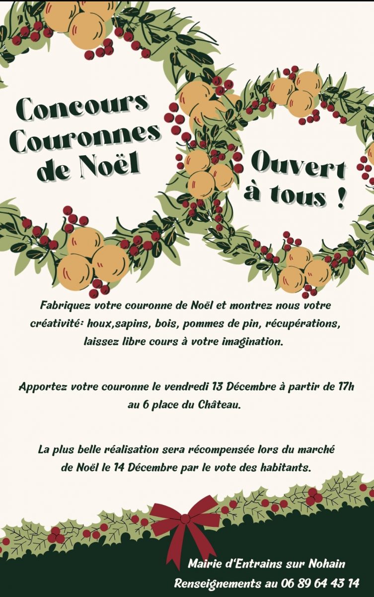 13 décembre 2024 - Concours de Couronnes de Noël à Entrains-sur-Nohain 13 décembre 2024 - Concours de Couronnes de Noël à Entrains-sur-Nohain